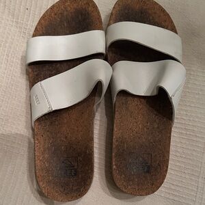 Reef White Slide Sandals with Cork Footbed